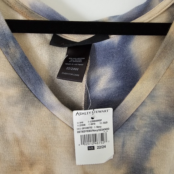 Ashley Stewart New With Tags Tie Dye Women's Dress Size 22 / 24 W Tan Blue, Grey - Picture 2 of 16